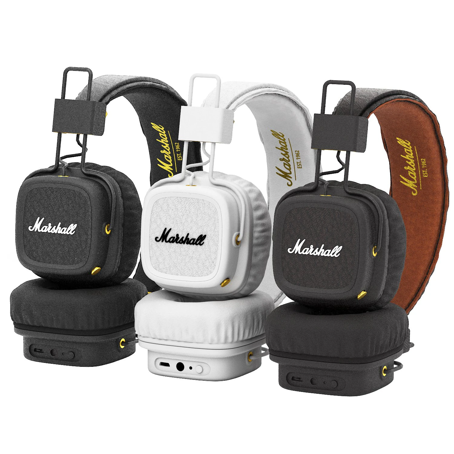 Marshall Major two Bluetooth headphones 3D Model .c4d .max .obj .3ds .fbx .stl .blend 