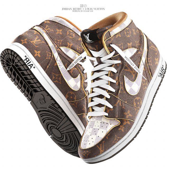 Jordan retro 1 louis vuitton 3D 모델 .c4d .max .obj .3ds .fbx .stl .blend 