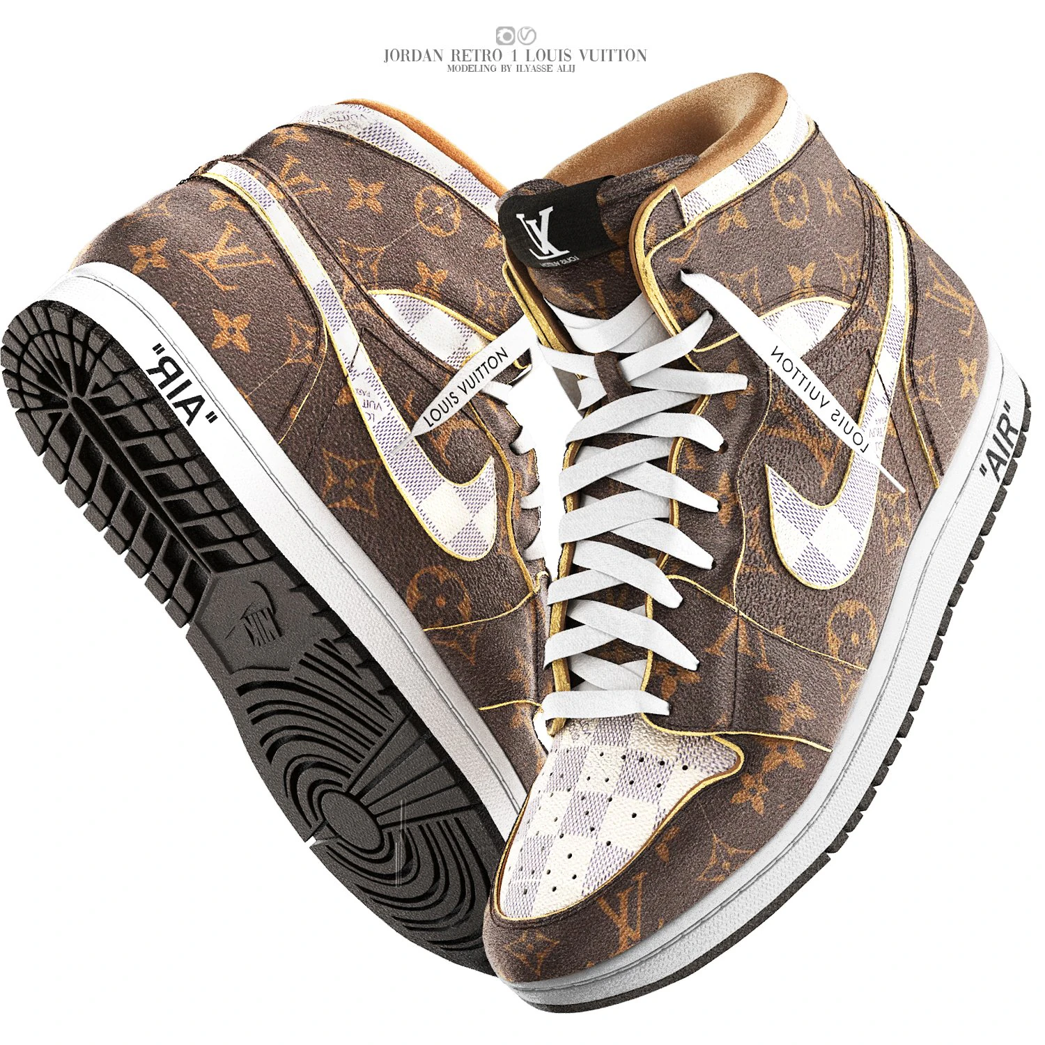 Jordan retro 1 louis vuitton 3D Model .c4d .max .obj .3ds .fbx .stl .blend 