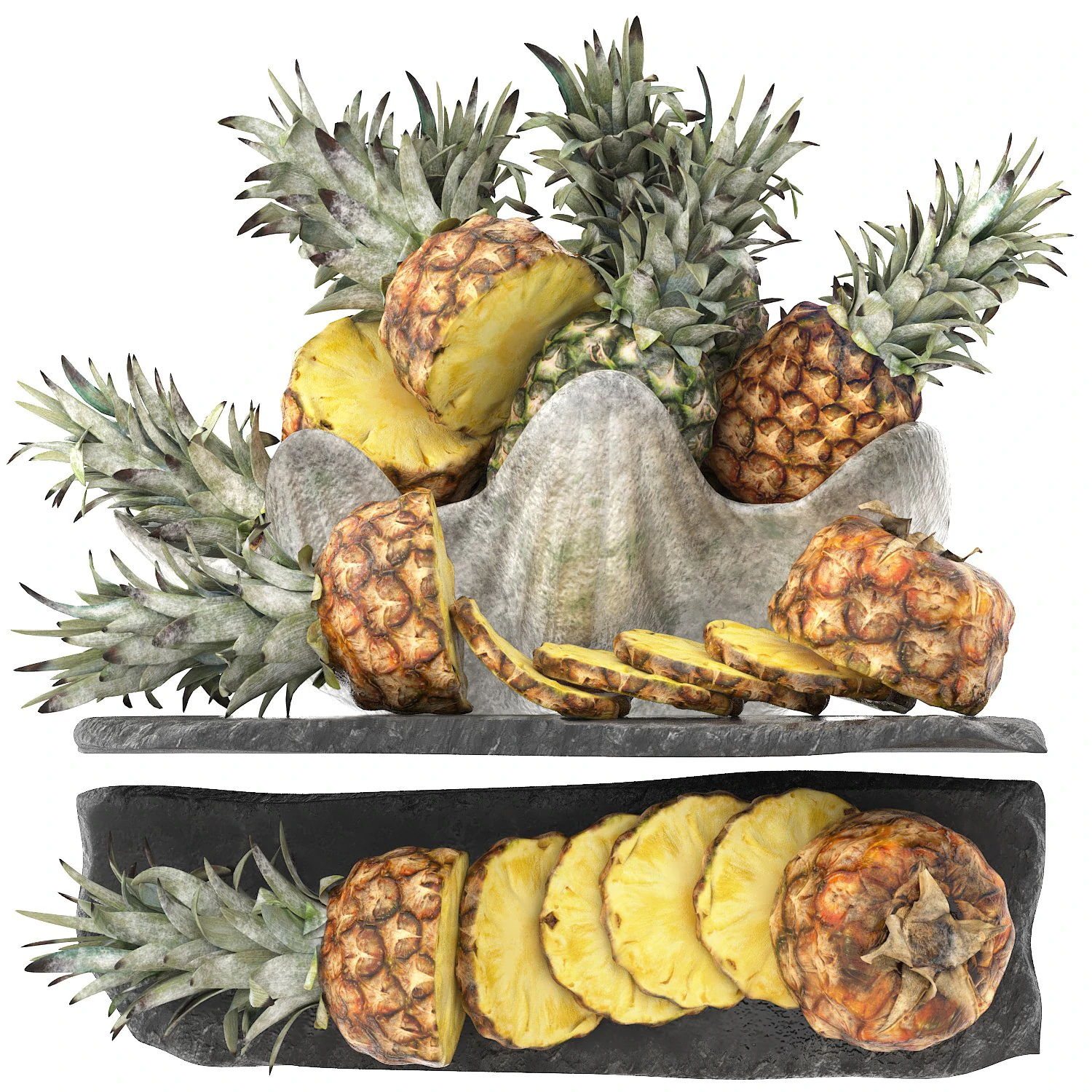 Giant clam shell bowl of pineapples 3D Model .c4d .max .obj .3ds .fbx .stl .blend 