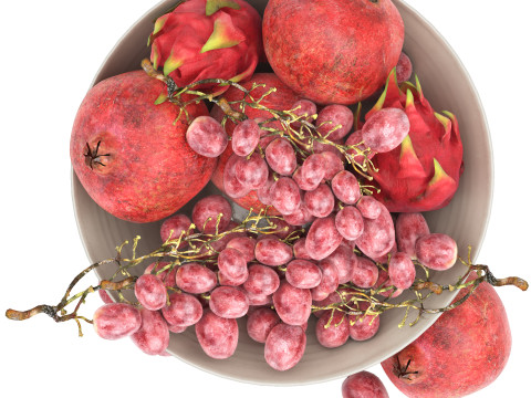 White bowl of fruits 3D Model