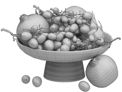 White bowl of fruits 3D Model
