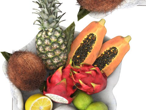 Bowl of tropical fruits 07 3D Модель