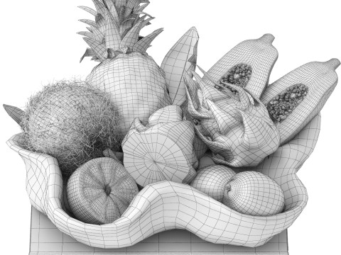 Bowl of tropical fruits 07 3D Модель