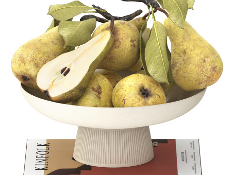 Bowl of pears fruit with kinfolk book Modelo 3D