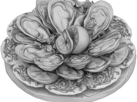 Plate of seafood oysters 3D Model