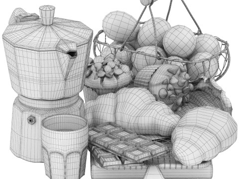 Breakfast with croissants chocolates and coffee Modelo 3D