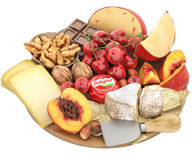Plate of cheese nuts and fruits 3D Model .c4d .max .obj .3ds .fbx .stl .blend 