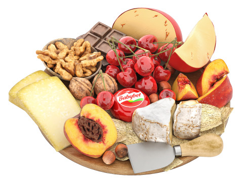 Plate of cheese nuts and fruits 3D Model