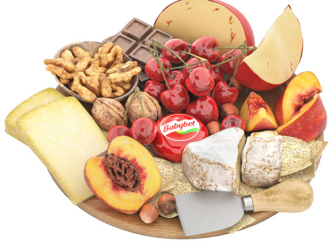 Plate of cheese nuts and fruits 3D Model