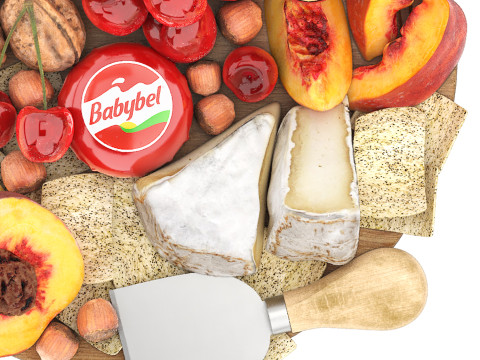 Plate of cheese nuts and fruits 3D Model