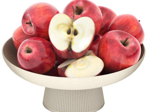 White bowl of apples Model 3D