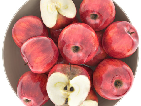 White bowl of apples Model 3D