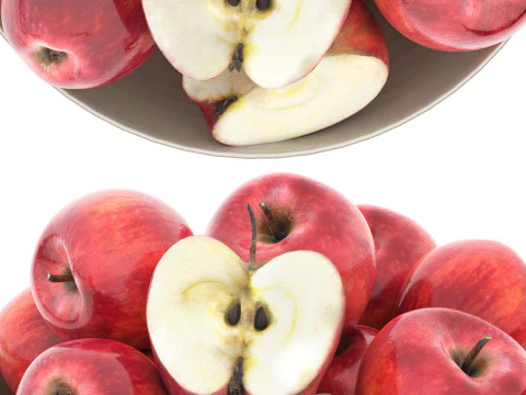 White bowl of apples 3D Model