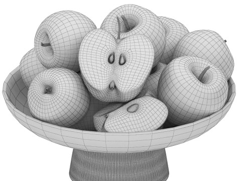 White bowl of apples Model 3D