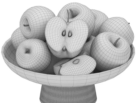 White bowl of apples 3D Model