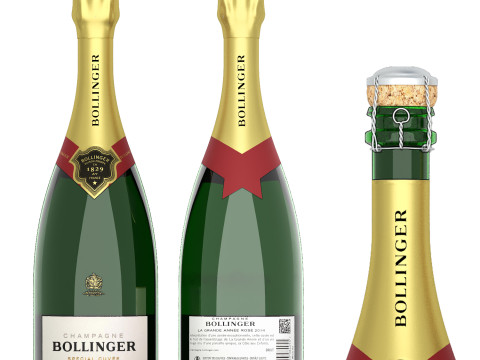 Collection of bottles wine champagne 3D Model