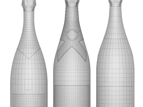 Collection of bottles wine champagne 3D Model