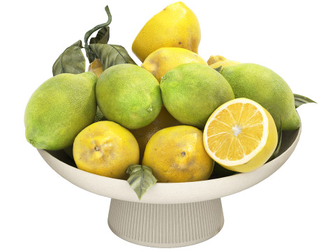 Bowl of green and yellow lemons 3D-Modell