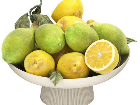 Bowl of green and yellow lemons 3D Model