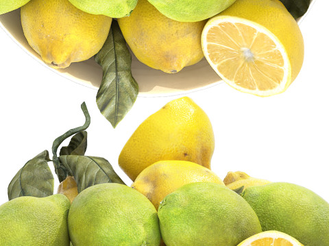 Bowl of green and yellow lemons 3D Model