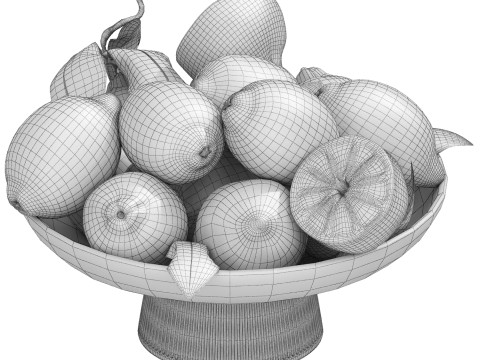 Bowl of green and yellow lemons 3D Model