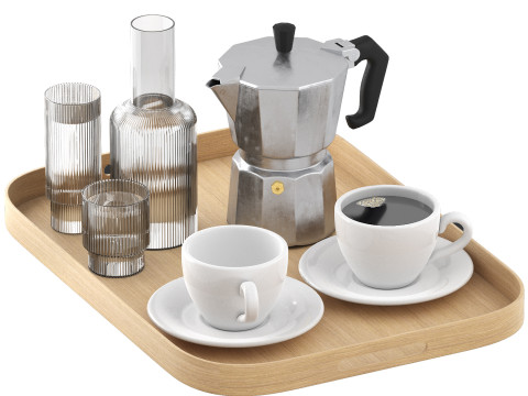 Rectangular tray of coffee and water 3D Model
