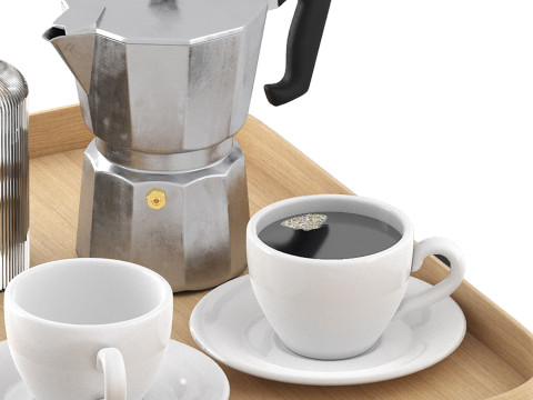 Rectangular tray of coffee and water 3D Модель