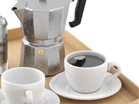 Rectangular tray of coffee and water 3D Model