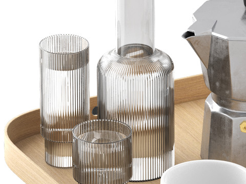 Rectangular tray of coffee and water 3D Модель