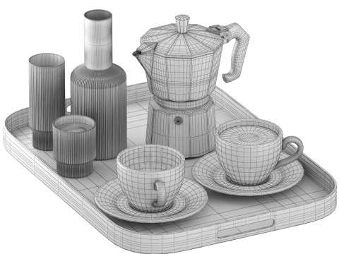 Rectangular tray of coffee and water 3D Model