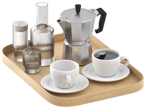 Rectangular tray of coffee and water 3D Model