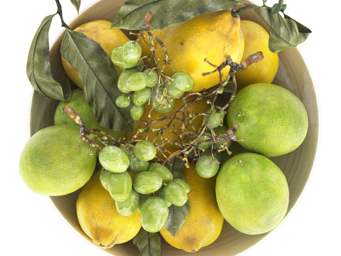 Bowl of lemons and grapes Modelo 3D