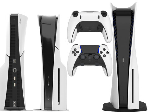Sony ps5 and playstation 5 slim with controller 3D मॉडल
