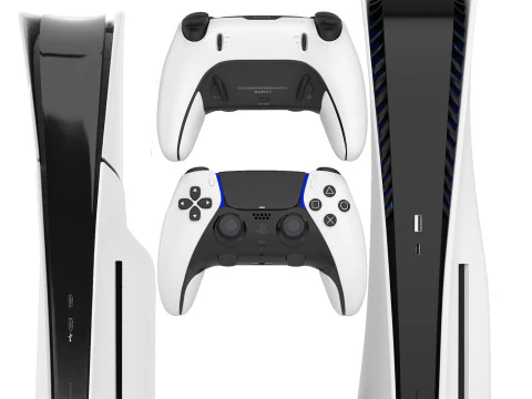 Sony PS5 e PlayStation 5 Slim con controller Modello 3D