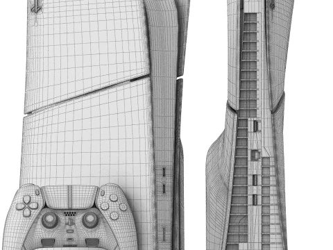 Sony PS5 e PlayStation 5 Slim con controller Modello 3D