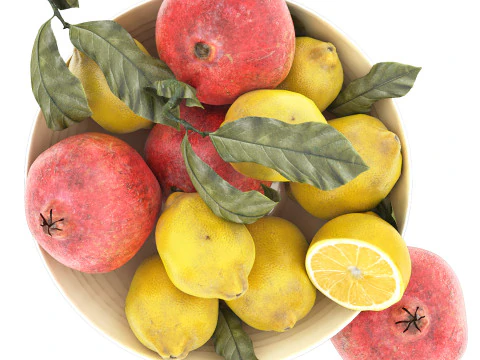 Bowl of limes and pomegranates 3D Model