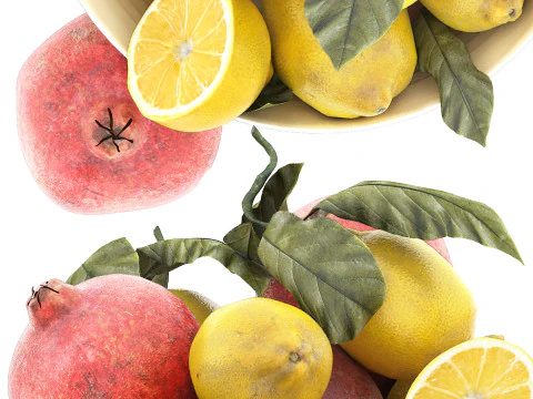 Bowl of limes and pomegranates 3D Model