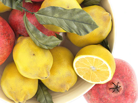 Bowl of limes and pomegranates 3D Model