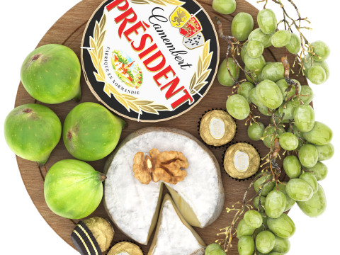 Plate of cheese figs and grapes Modello 3D