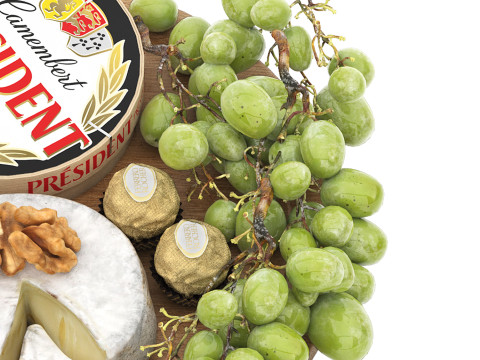 Plate of cheese figs and grapes Modello 3D