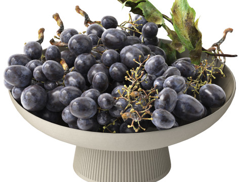 Bowl of black grapes fruit 3D 模型