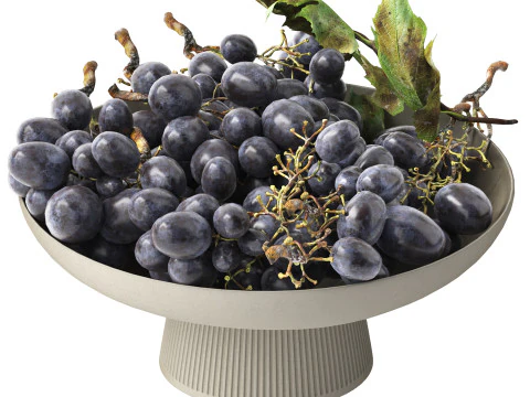 Bowl of black grapes fruit 3D Model