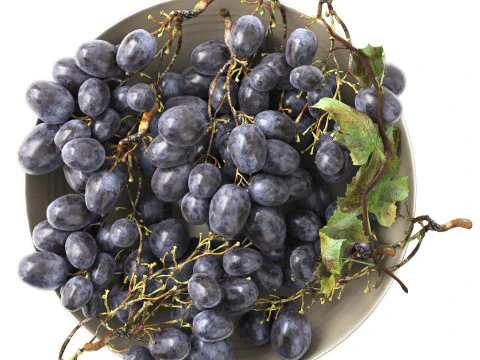 Bowl of black grapes fruit 3D Model