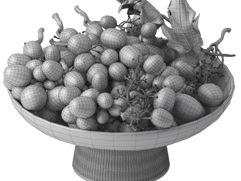 Bowl of black grapes fruit 3D Model