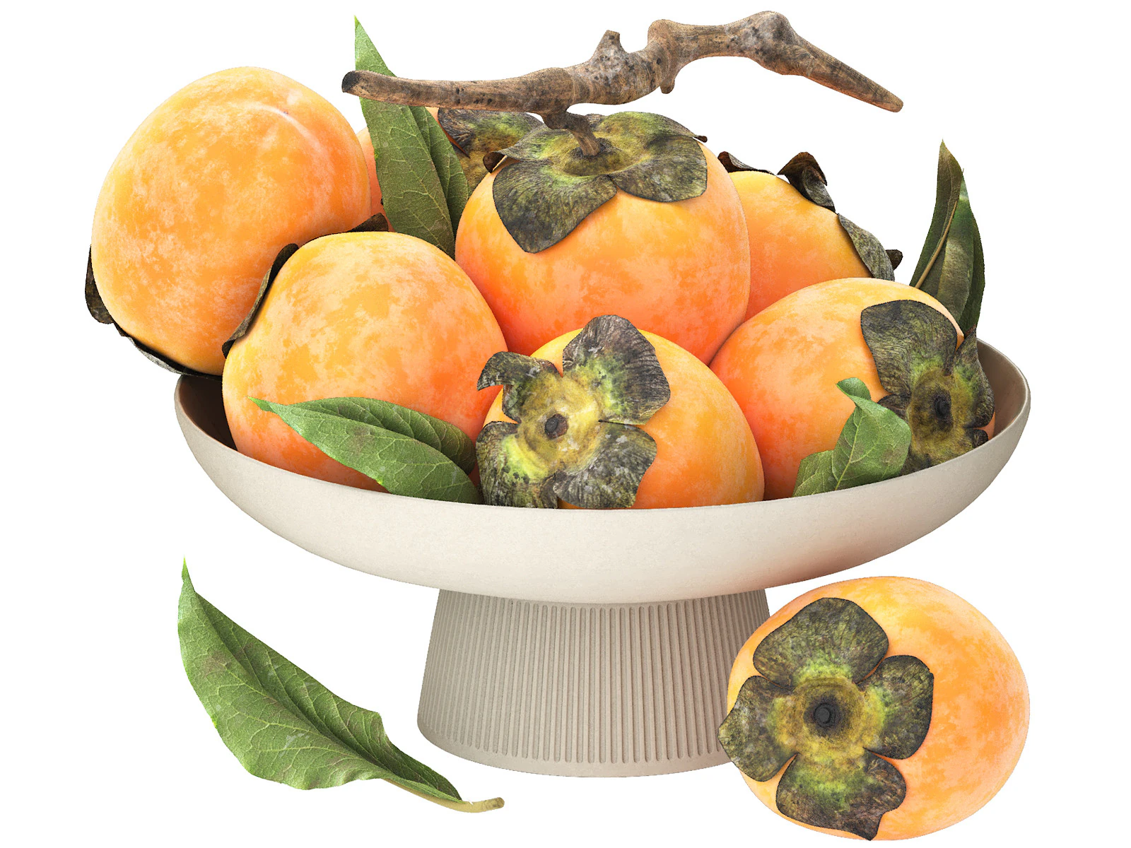 Bowl of persimmon fruit 3D Model .c4d .max .obj .3ds .fbx .stl .blend 