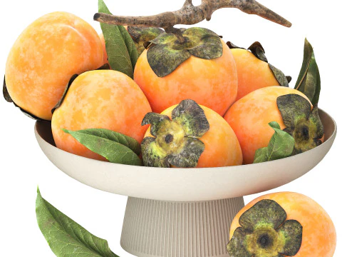 Bowl of persimmon fruit 3D Model