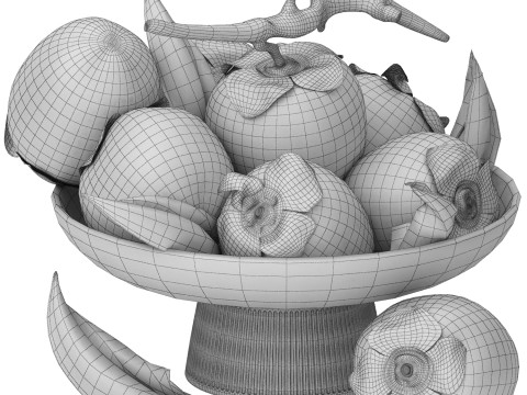 Bowl of persimmon fruit 3D Model