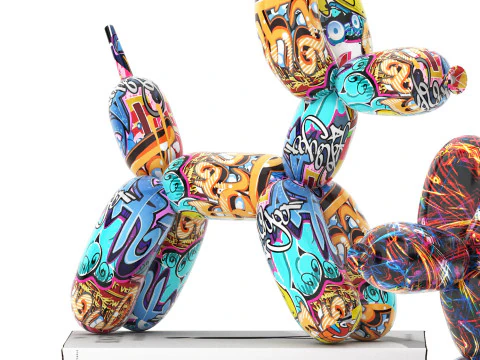 Balloon dog statue decoration set 3D Model