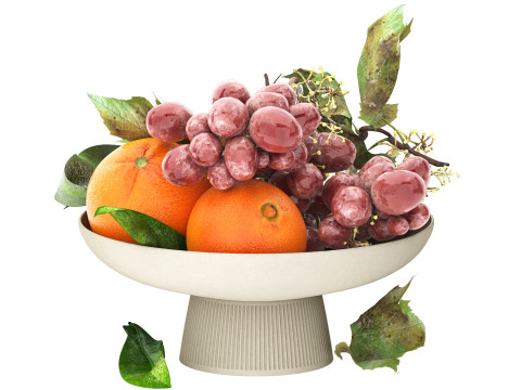 Bowl of oranges and brown grapes fruit 3D-Modell